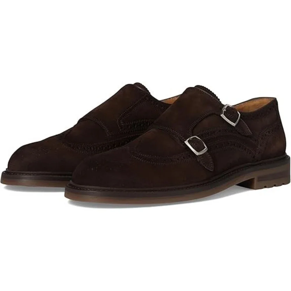 Magnanni Malachi 23999-22 Men's US 9.5 Brown Suede Monk Strap Dress Shoes VER033